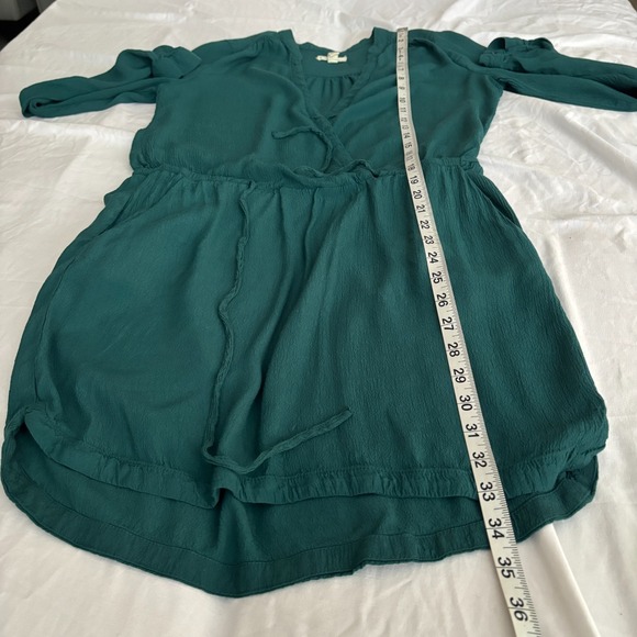 Mango Womens XS Shirt Dress Basics Green V‎ Neck Long Sleeve Drawstring Waist - Picture 7 of 9